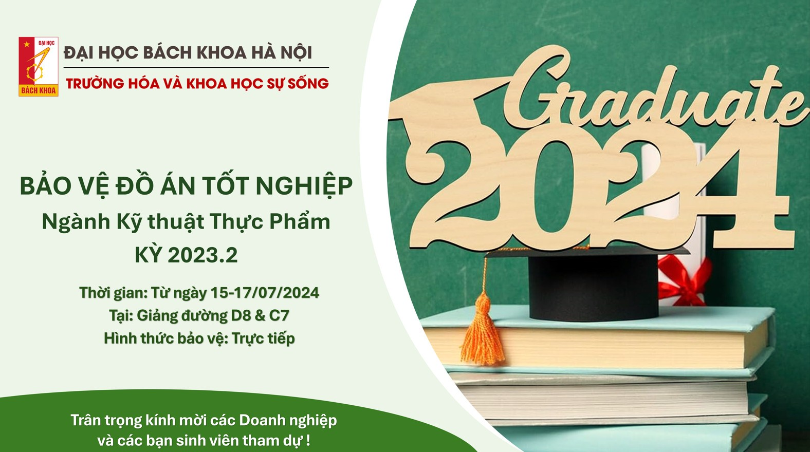 KHOA KỸ THUẬT THỰC PHẨM: THÔNG BÁO KẾ HOẠCH BẢO VỆ ĐỒ ÁN TỐT NGHIỆP HỌC KỲ 2023-2