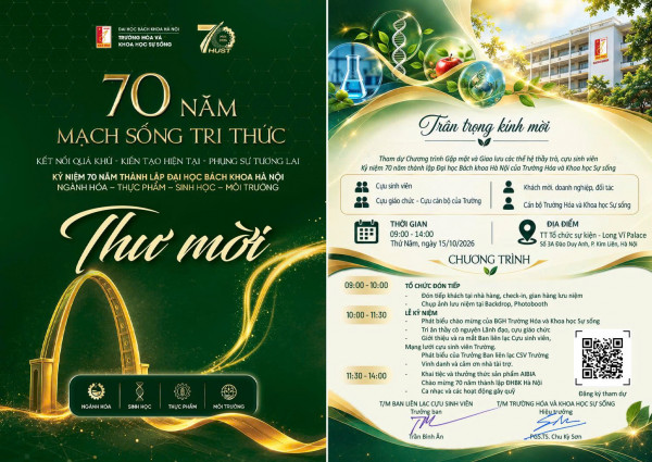 Thư mời tham dự chương trình gặp mặt Bách khoa 70 năm của Trường Hóa và Khoa học Sự sống