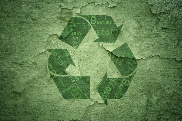 Green Background Green Recycle Symbol Stock Photo