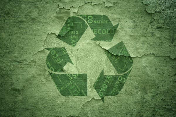 Green Background Green Recycle Symbol Stock Photo